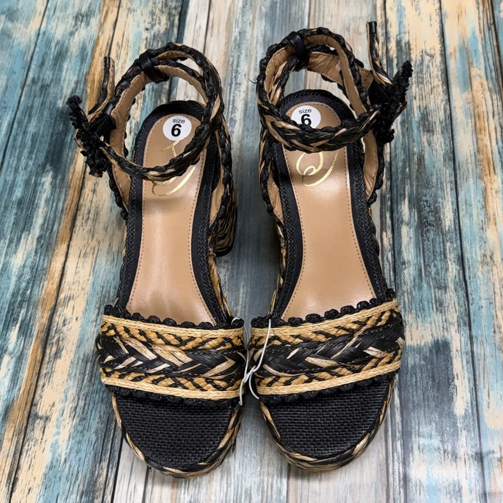 ⭐️Sam Edelman Iliana platform sandals woven raffia design chunky block heel sz 6